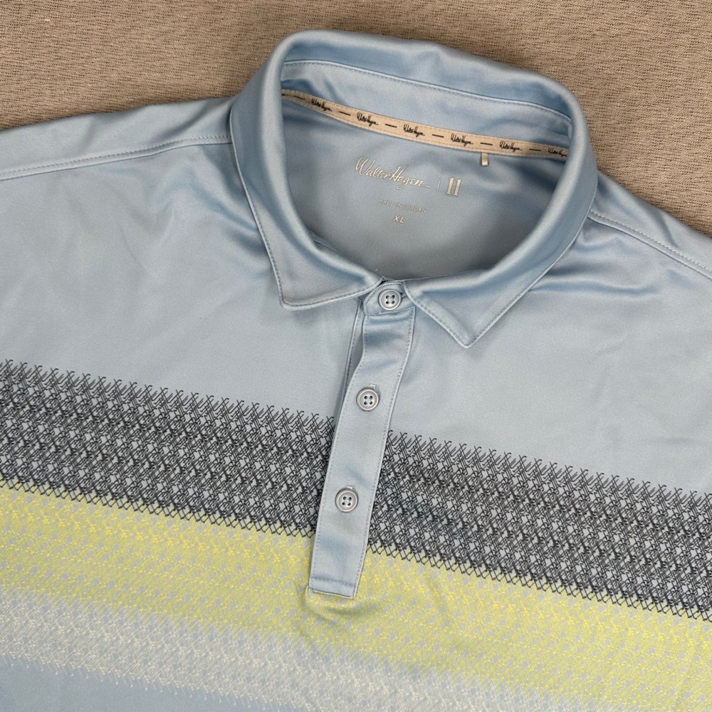 Walter Hagen Polo Shirt Mens XL Light Blue Striped Performance Golf Short Sleeve